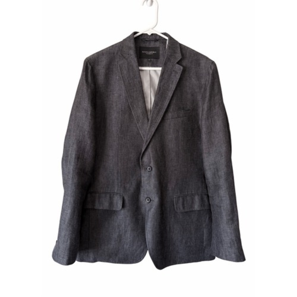 Banana Republic Men's Blazer Jacket Linen Herringbone Tailored Fit Gray 40R